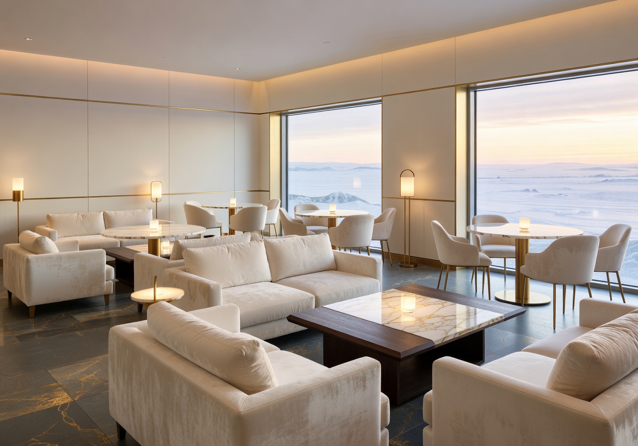 Elegant dining and lounge area at the Arctic Gold Hotel