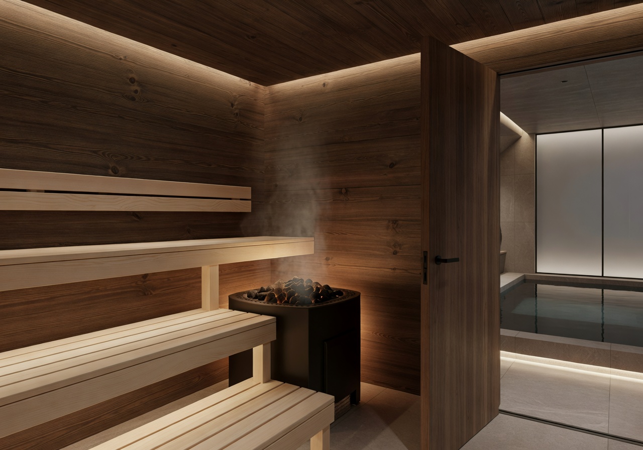 Modern traditional Finnish sauna in a luxury hotel spa
