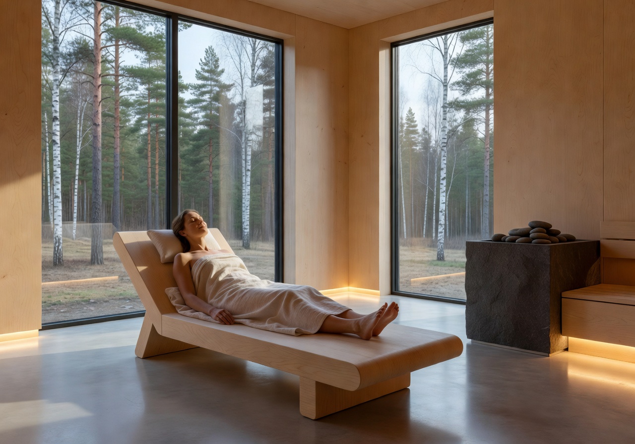 Person relaxing in a modern Finnish wellness spa