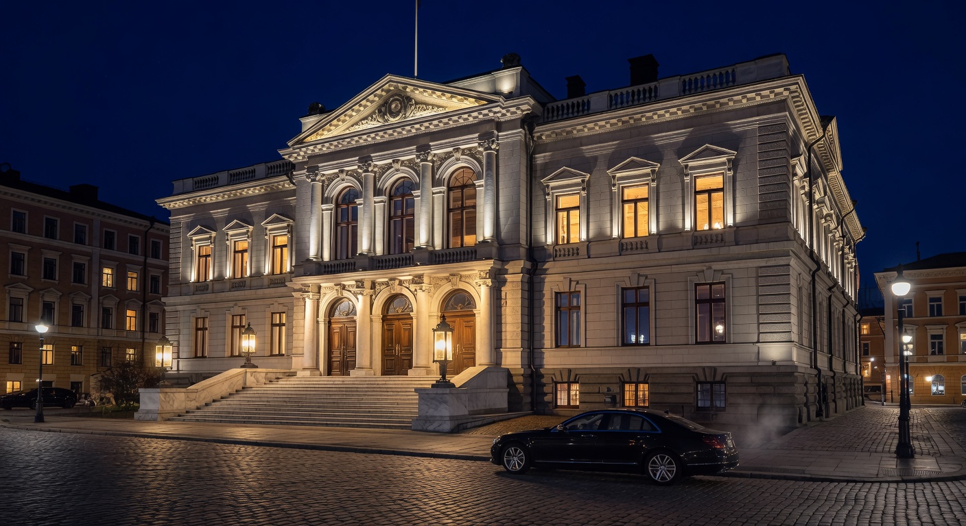 Exterior view of The Grand Helsinki Casino & Spa at night