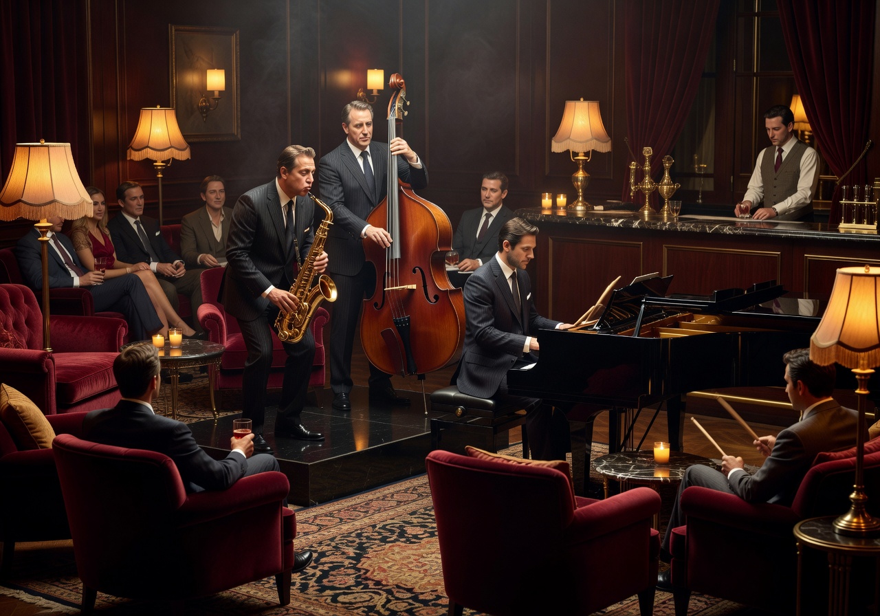 Live jazz band performing in a sophisticated hotel lounge