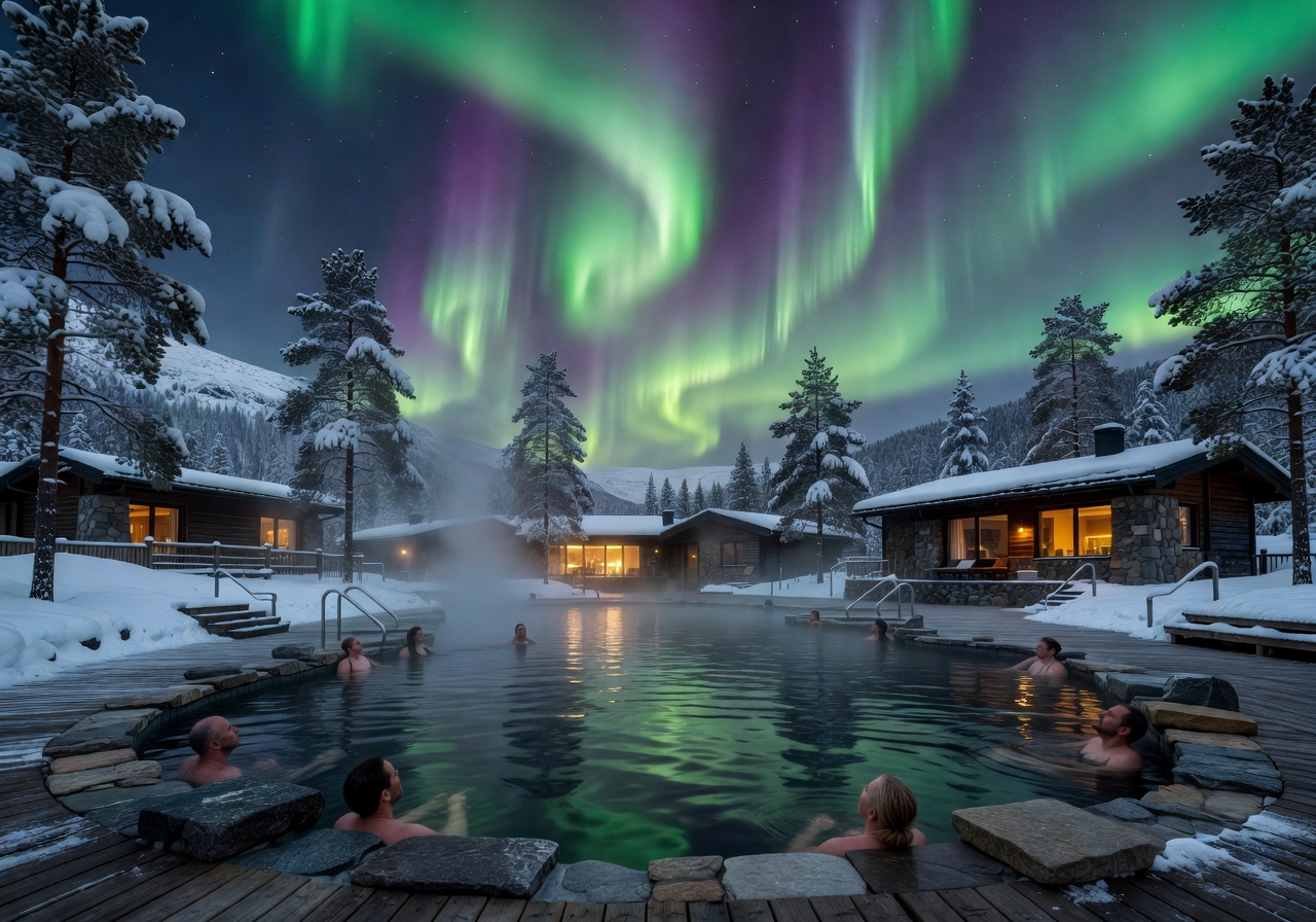 Relaxing thermal pool at the Nordic Lights Resort